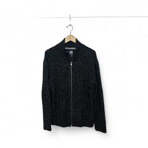 Roots Men's Size Medium Full Zip Raised Knit Sweater Jacket Black Tan Pockets